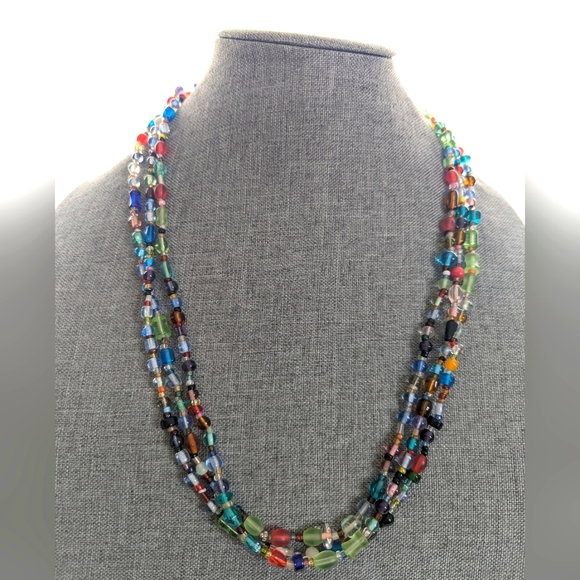 3 Strands Multi Color Glass Seed Beads Beaded Boho Hippie India Necklaces - Picture 1 of 4